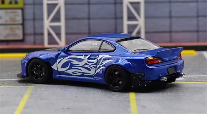 SW Nissan Slivia S15 Rocket Bunny Blue Wave Limited Edition 299PCS ONLY 1:64 car Pre-built Model view2