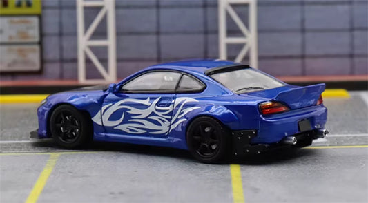 SW Nissan Slivia S15 Rocket Bunny Blue Wave Limited Edition 299PCS ONLY 1:64 car Pre-built Model view2