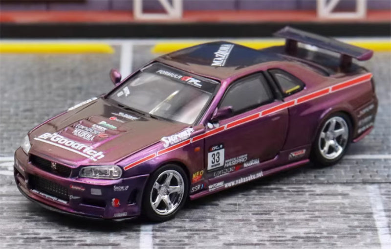 Stance Hunters Nissan Skyline GTR BNR34 Z-tune Chameleon Purple Limited Edition 599PCS ONLY 1:64 Car Pre-built Model view1