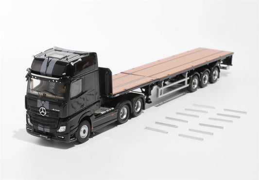 GCD Mercedes Benz Actros 3-Axle Gigaspace 6x2 Semi-trailer truck & scaleble Black LHD 1:64 Truck Pre-built Model view1