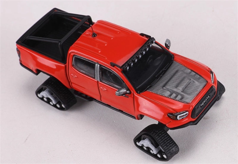 GCD Toyota Tacoma Snow Edition with tank track Orange Red LHD 1:64 Truck Pre-built Model view4