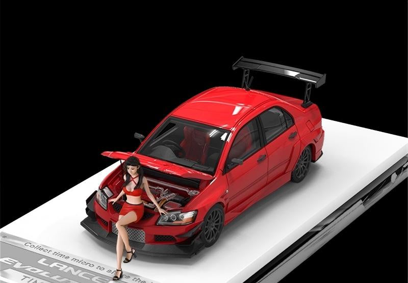 TimeMicro Mitsubishi Lancer Evolution IX Racing car Red w/ Doll Version 1:64 car Pre-built Model view1