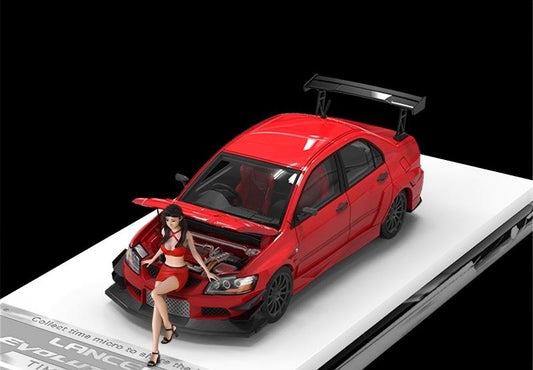 TimeMicro Mitsubishi Lancer Evolution IX Racing car Red w/ Doll Version 1:64 car Pre-built Model view1