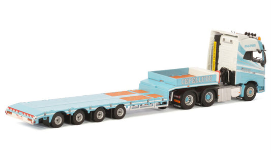 WSI  VOLVO FH4 GLOBETROTTER 6X2 TAG AXLE SEMI LOWLOADER - 4 AXLE Cepelludo 1:50 Truck Pre-built Model
