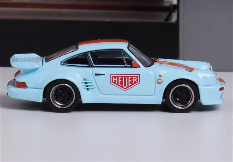Master Porsche 911 930 Turbo Black Bird HEC Exhibition Limited GULF Blue 1:64 Car Pre-built Airliner Model Display view3