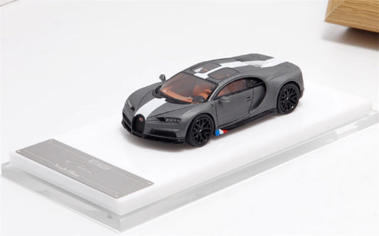 ScaleMini Bugatti Chiron Supercar Grey - white stripes Limited Edition 1:64 Car Pre-built Model view1