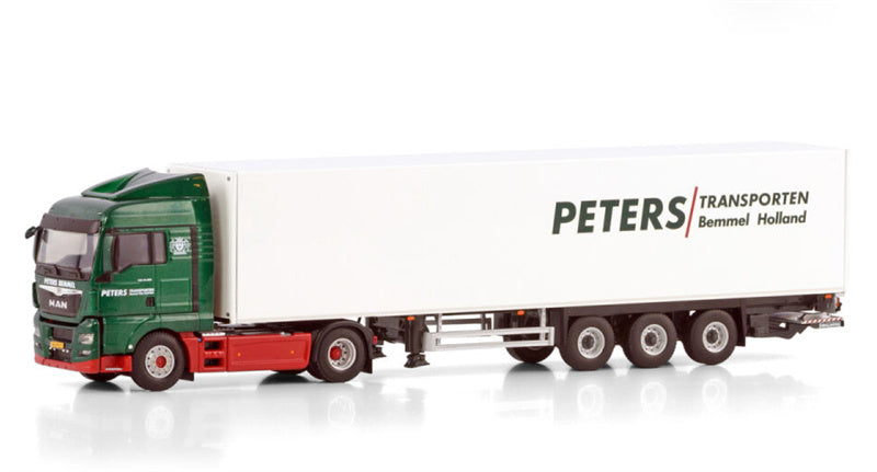 WSI MAN TGX XLX EURO 6 FACELIFT 4X2 BOX TRAILER - 3 AXLE Peters Transporten 1:50 Truck Pre-built Model