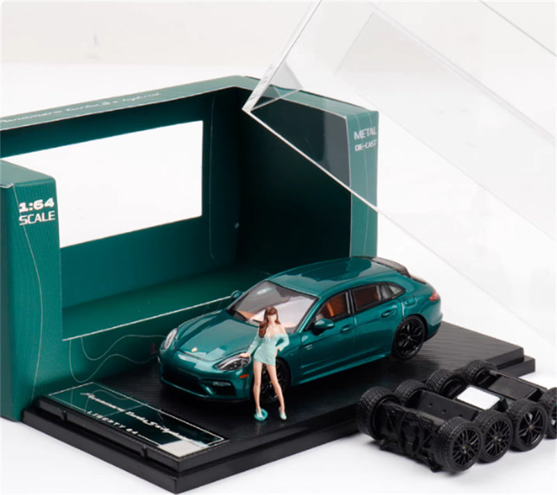 Liberty 64 Porsche Panamera Turbo S metallic green w/ Figure and wheels 1:64 Car Pre-built Airliner Model Display view4