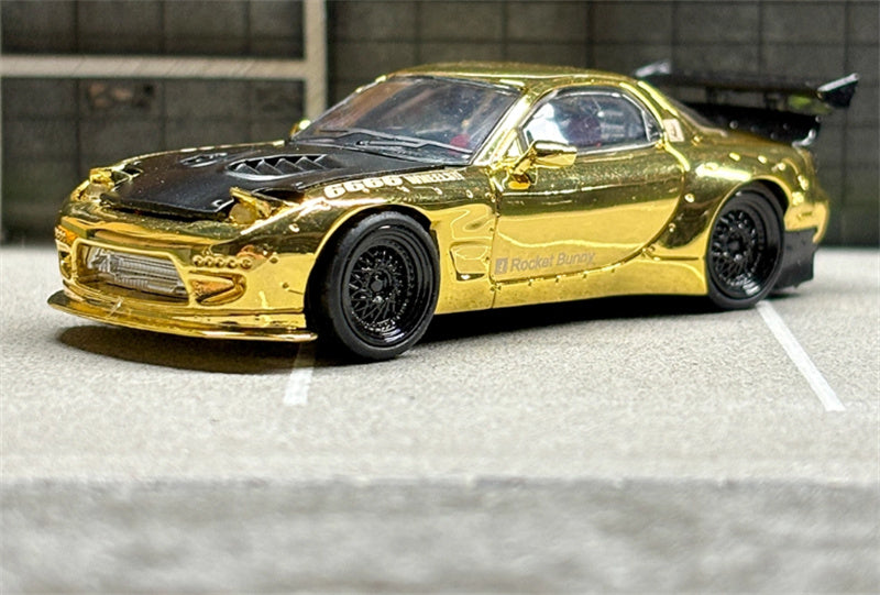 Master Mazda RX-7 FC3S Rocket Runny Pandem gold plating Black cover Limited Edition 1:64 Car Pre-built Airliner Model Display view7