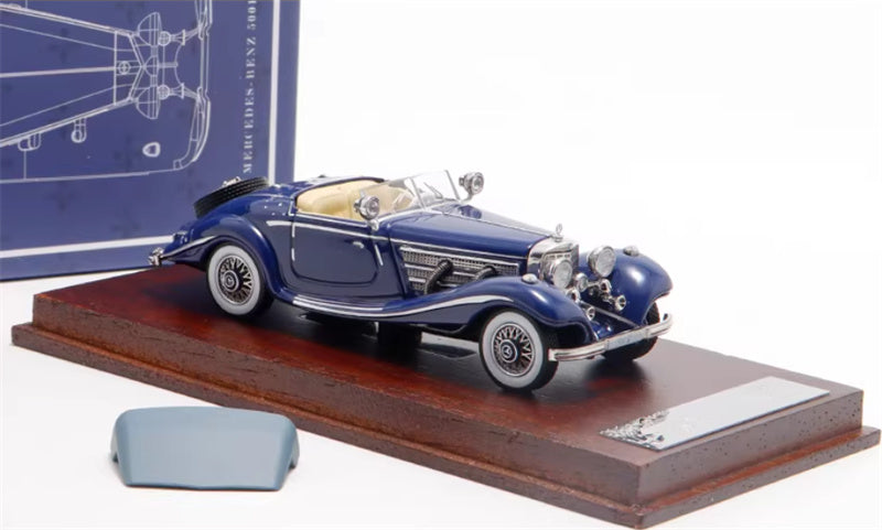 Liberty 64 Mercedes Benz 500K Classic Vintage Car Blue - with top cover 1:64 Car Pre-built Airliner Model Display view2
