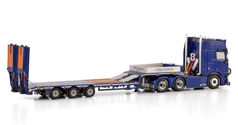 WSI SCANIA R HIGHLINE CR20H SEMI LOWLOADER - 3 AXLE WITH RAMPS Lasting & Transport ALTA 1:50 Model