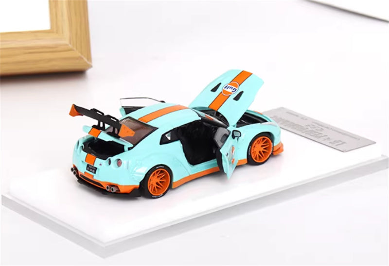 Oldtime Model Nissan GTR R35 LB PERFORMANCE wide body modification GULF 1:64 Car Pre-built Airliner Model Display view7