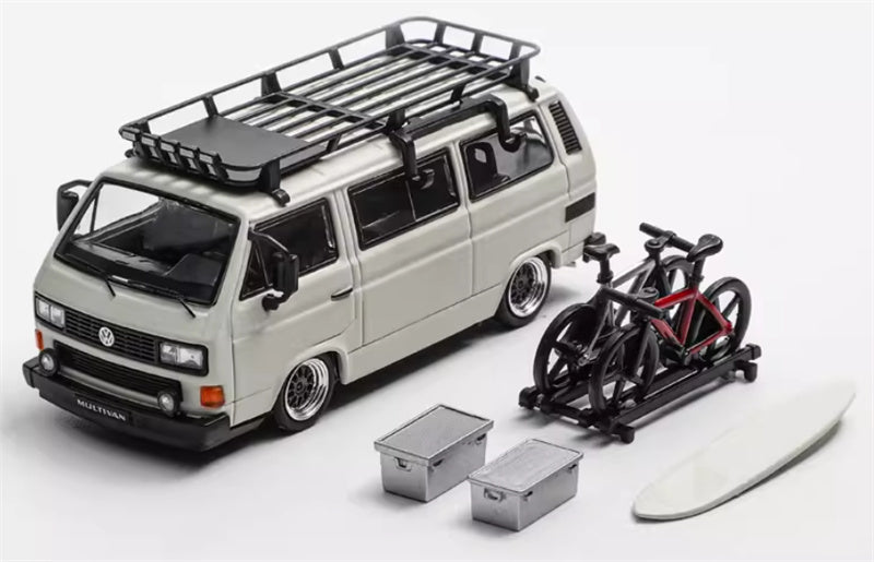 Mortal Model Volkswagen T3 Van BBS Low lying version White with Accessories 1:64 Car Pre-built Airliner Model Display view1
