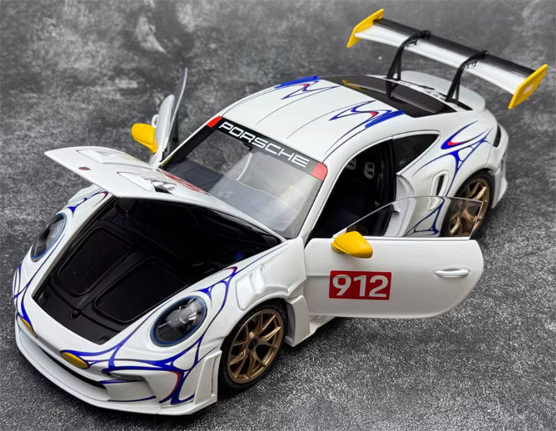 1:18 PORSCHE 911 (992) GT3 RS #912 2023 White Yellow Decor  MINICHAMPS  DIECAST Car Model