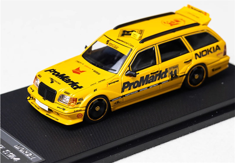Mortal Mercedes Benz S124 T MODEII EVO2 wagon Yellow taxi pancake wheels Limited Edition 999PCS ONLY 1:64 Car Pre-built Model view1