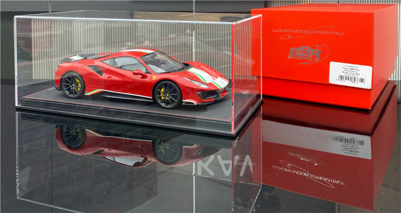BBR MODELS Ferrari 488 pista Rosso Corsa 322 met Leather base Limited Edition 18PCS ONLY 1:18 Car Pre-built Model view8