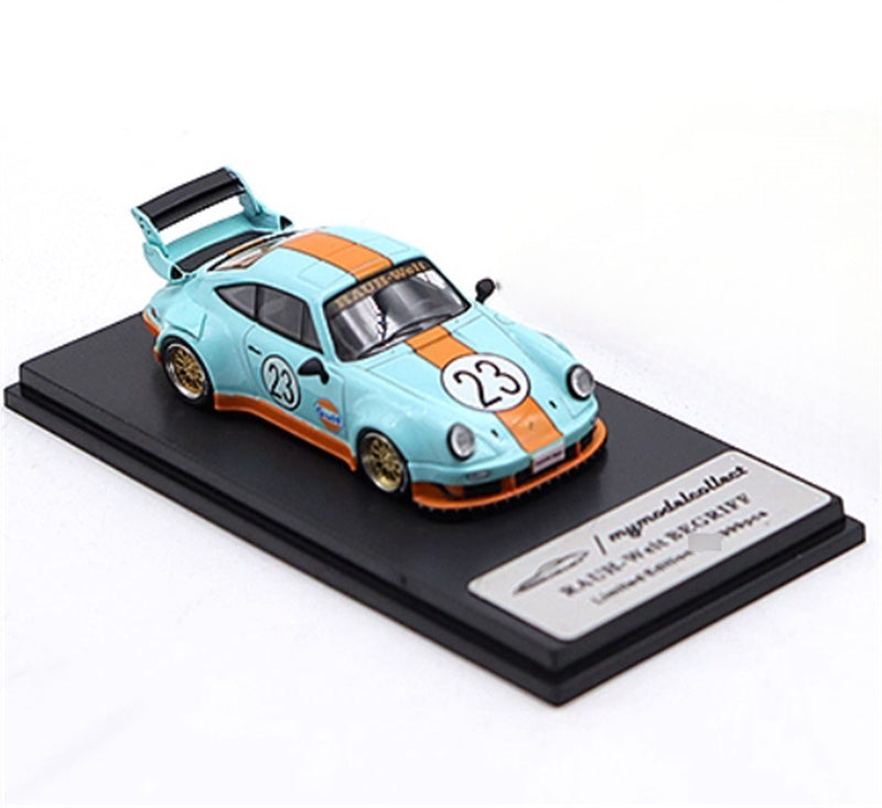 mymodelcollect Porsche RWB 930 High Wing gulf Limited Edition 999PCS ONLY RAUH - Welt 1:64 Car Pre-built Model view4