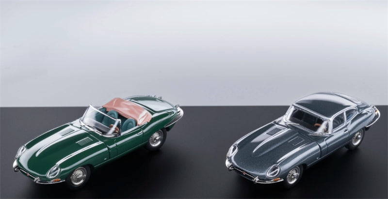 GFCC 1961 HEC Jaguar E-Type Roadster Convertible Green & Gray Dual car set Limited Edition 499PCS ONLY LHD 1:64 car Pre-built Model view1