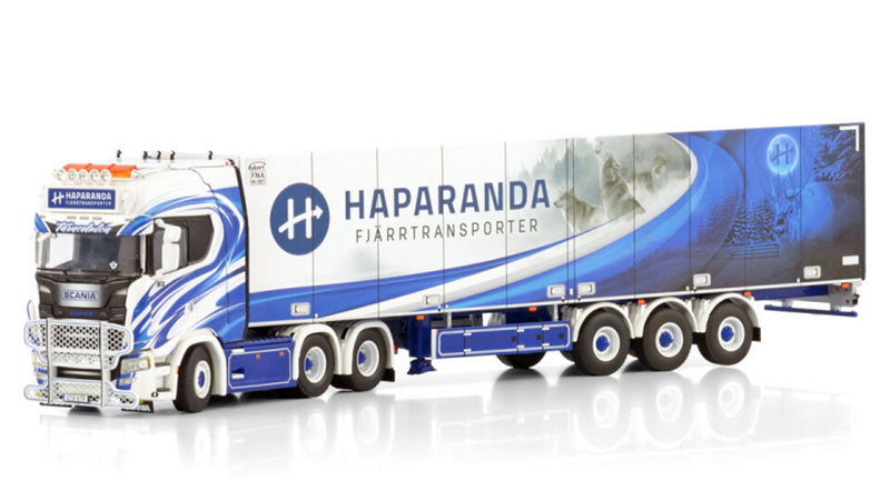 WSI SCANIA S HIGHLINE CS20H 6X2 TAG AXLE REEFER TRAILER - 3 AXLE Haparanda Fjarrtransport 1:50 Model