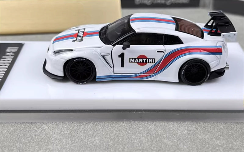Oldtime Model Nissan GTR R35 LB PERFORMANCE wide body modification Martini 1# 1:64 Car Pre-built Airliner Model Display view3