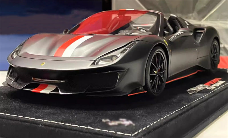 BBR MODELS Ferrari 488 Pista Spider Leclerc Convertible Matt Black Red and white decal # 16 black wheels red calipers Limited Edition 1:18 Car Pre-built Model view4
