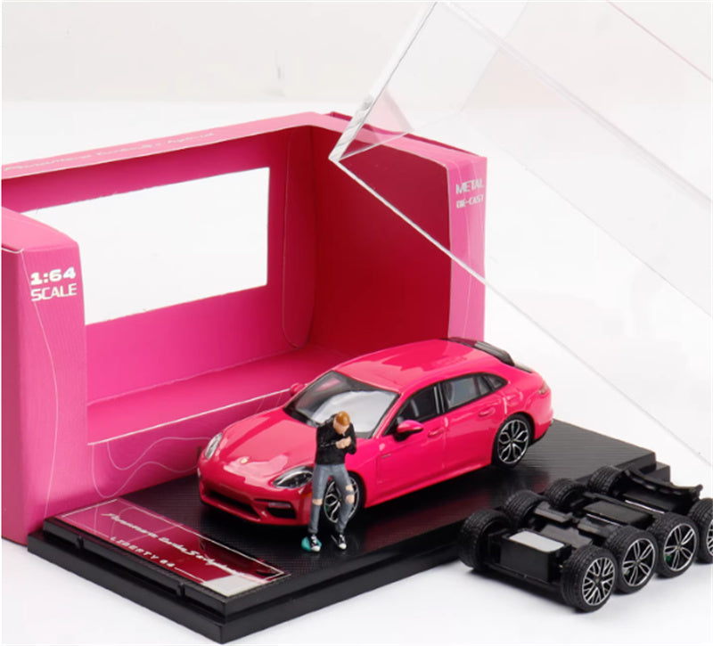 Liberty 64 Porsche Panamera Turbo S rose pink w/ Figure and wheels 1:64 Car Pre-built Airliner Model Display view4