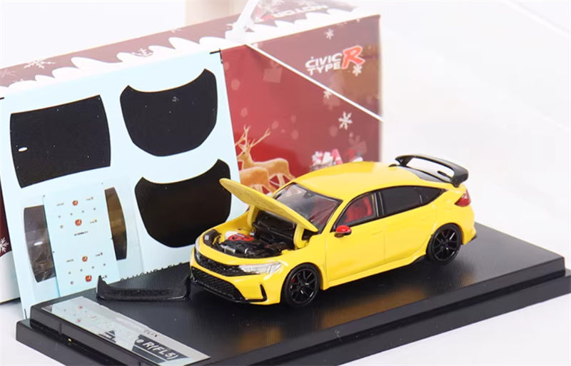 MOTORHELIX Honda Civic Type R FL5 Yellow Christmas Livery 1:64 car Pre-built Model view7