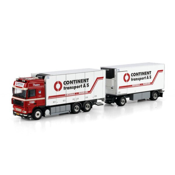 1:50 DAF CONTINENT TRANSPORT A/S XF 95 CAB 6X2 REEFER DRAWBAR TURNTABLE TRAILER 5 AXLE WSI Diecast Model