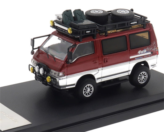 Autobots Models Mitsubishi Delica 3rd Generation Wagon 4X4 Off Road Modified Edition Original red silver 1:64 Car Pre-built Model view1