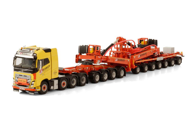 WSI VOLVO FH4 GLOBETROTTER 8X4 NOOTEBOOM WINDMILL TRAILER - 7 AXLE + 4 AXLE DOLLY SILVASTI 1/50 DIECAST Truck Lorry