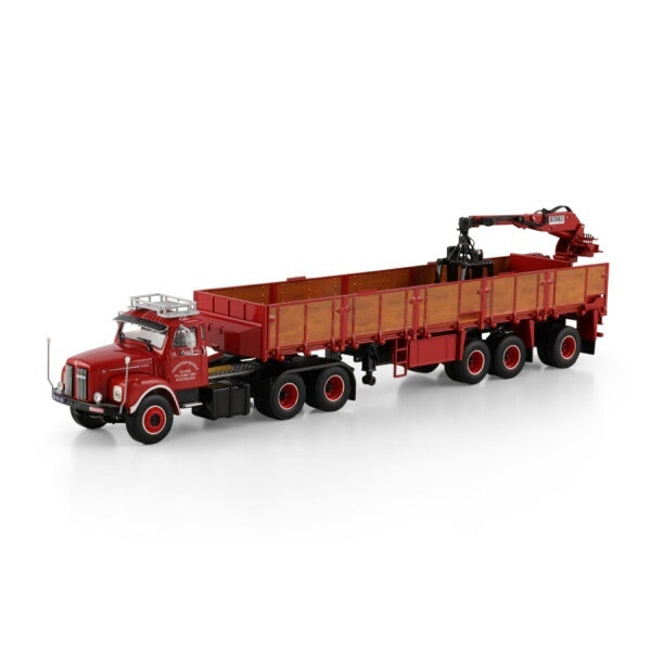 1:50 SCANIA SEVERS L110 CAB 6X2 BRICK TRAILER 3 AXLE WSI  Red Diecast Model