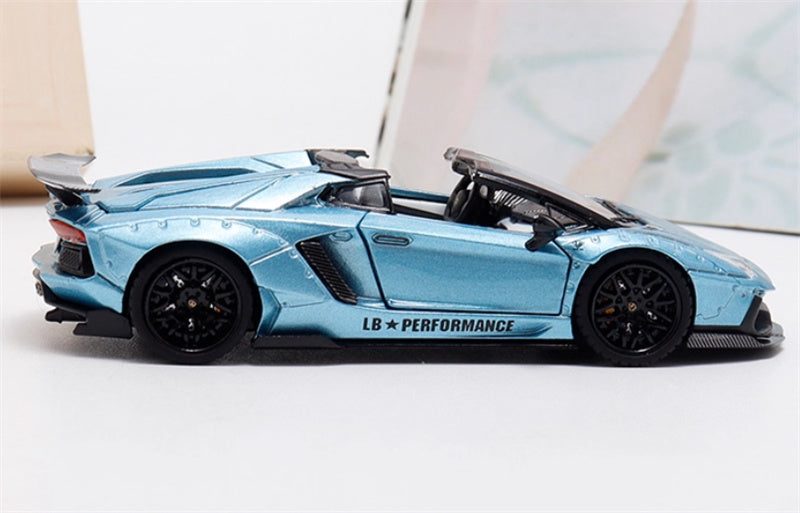 Rhino Model Lamborghini AVENTADOR LP700-4 LBWK Supercar Full Open Edition Limited Edition 500PCS ONLY ice blue - Black Wheel 1:64 Car Pre-built Model view3