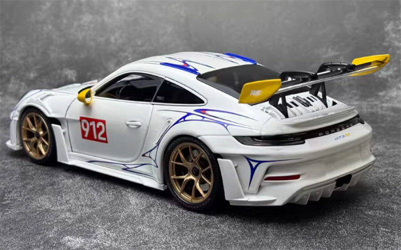 1:18 PORSCHE 911 (992) GT3 RS #912 2023 White Yellow Decor  MINICHAMPS  DIECAST Car Model
