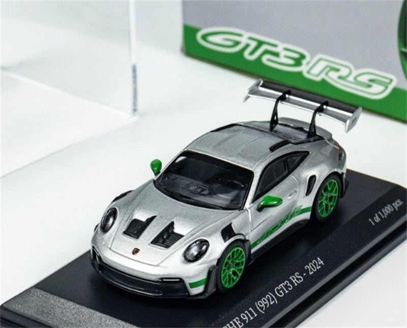 MINICHAMPS Porsche 911 GT3 RS 2024 Silver w/ Green Wheels Limited Edition 1000PCS ONLY 1:64 Car Pre-built Model