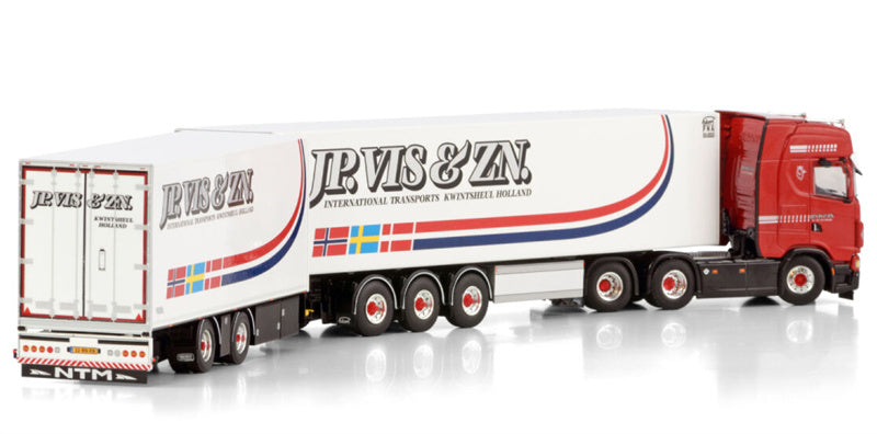 WSI  SCANIA S HIGHLINE CS20H 6X2 TAG AXLE REEFER TRAILER - 3 AXLE RIGED REEFER DRAWBAR TRAILER - 2 AXLE J.P. Vis & Zn. 1:50 Truck Pre-built Model