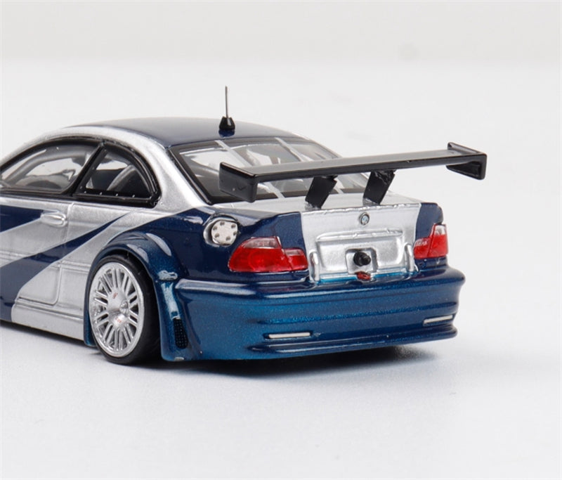 1:64 BMW M3 E46 GTR Silver with Blue Stripes MJ Model DIECAST Model