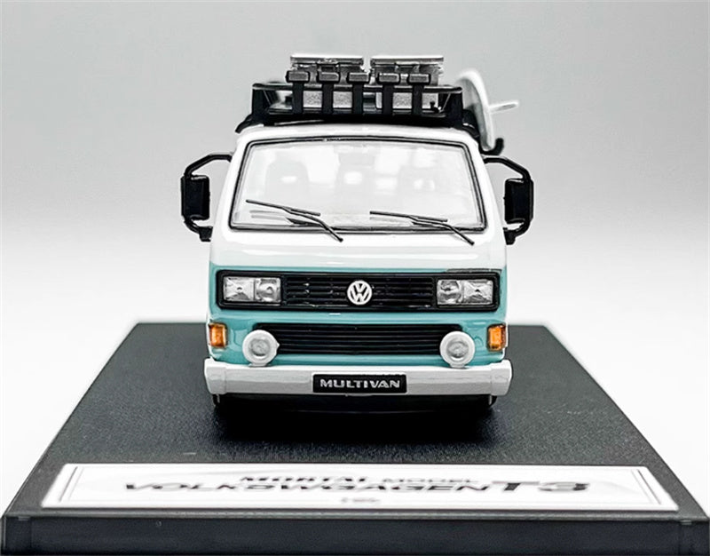 Mortal VW T3 Magway van BBS light Blue + White Double Splicing with accessories 1:64 Car Pre-built Model view6