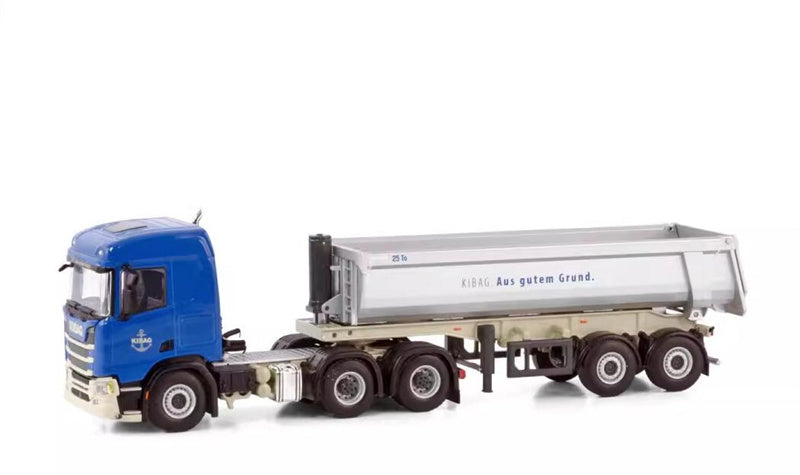 WSI SCANIA R NORMAL CR20N 6X4 HALFPIPE TIPPER TRAILER - 3 AXLE KIBAG 1:50  Truck Pre-built Model