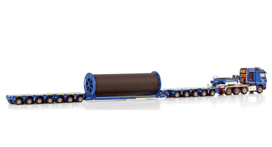 WSI MB AROCS MP4 2.300MM STREAM SPACE 8X6 SCHEUERLE INTERCOMBI - 12 AXLE + CABLE REEL Hegmann Transit 1:50 Truck Pre-built Model