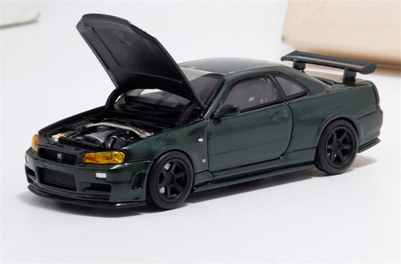 MOTORHELIX NISSAN SKYLINE GT-R R34 (NISMO) Customized Dark Green Limited Edition 699PCS ONLY 1:64 Car Pre-built Model view1