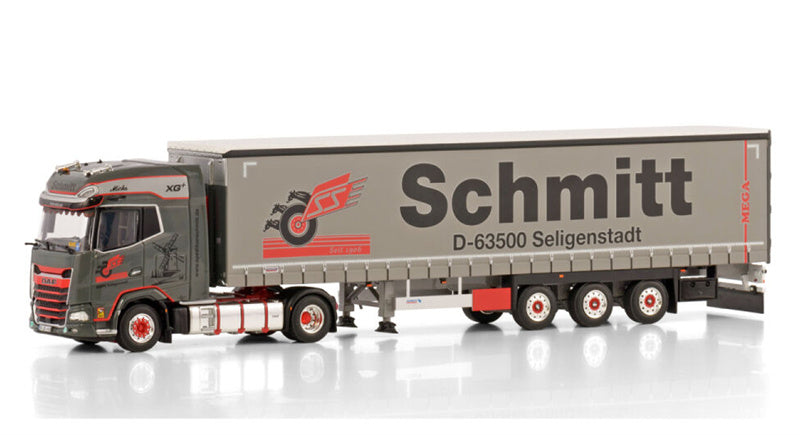 WSI  DAF XG+ 4X2 CURTAINSIDE TRAILER - 3 AXLE Schmitt Seligenstadt 1:50 Truck Pre-built Model