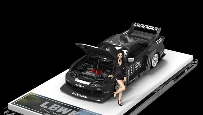 TIMEMICRO Nissan S15 LBWK wide body black 2 # w/ Figure Limited Edition 2000PCS ONLY 1:64 Car Pre-built Model view1