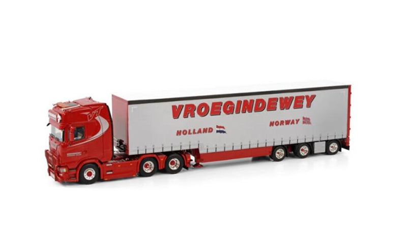 WSI SCANIA S HIGHLINE CS20H 6X2 TAG AXLE BOX TRAILER SEMI - 3 AXLE    VROEGINDEWEY 1:50 Truck Pre-built Model