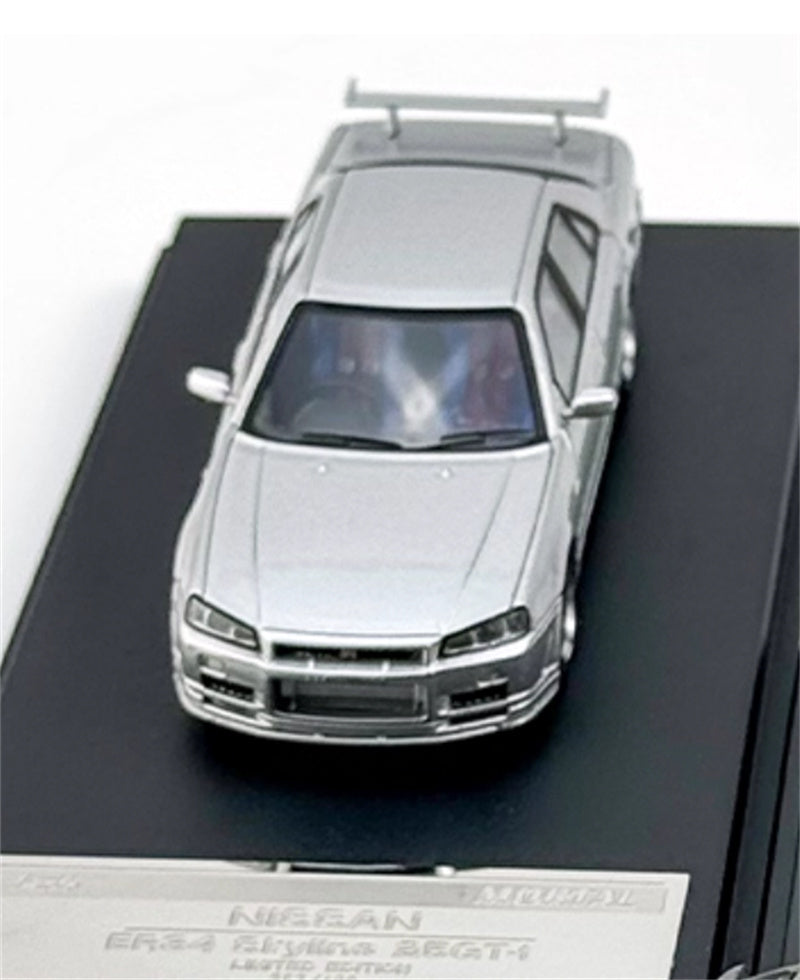 Mortal Nissan GTR ER34 25GT SKYLINE URAS Modified Edition BBS Wheel Silver Limited Edition 1:64 Car Pre-built Model view5