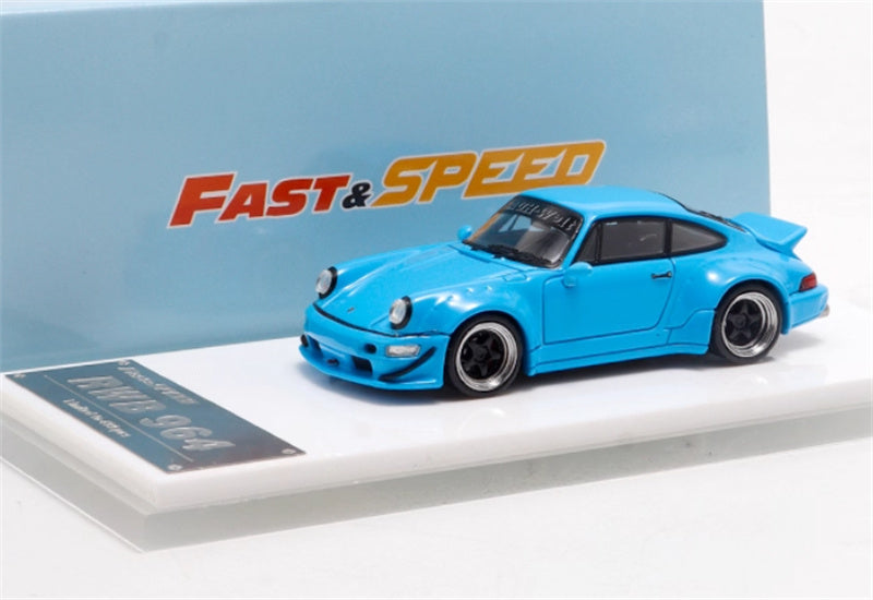 FAST & SPEED Porsche RWB 964 Duck Wing sky blue Limited Edition 499PCS ONLY RAUH - Welt 1:64 Car Pre-built Model view4