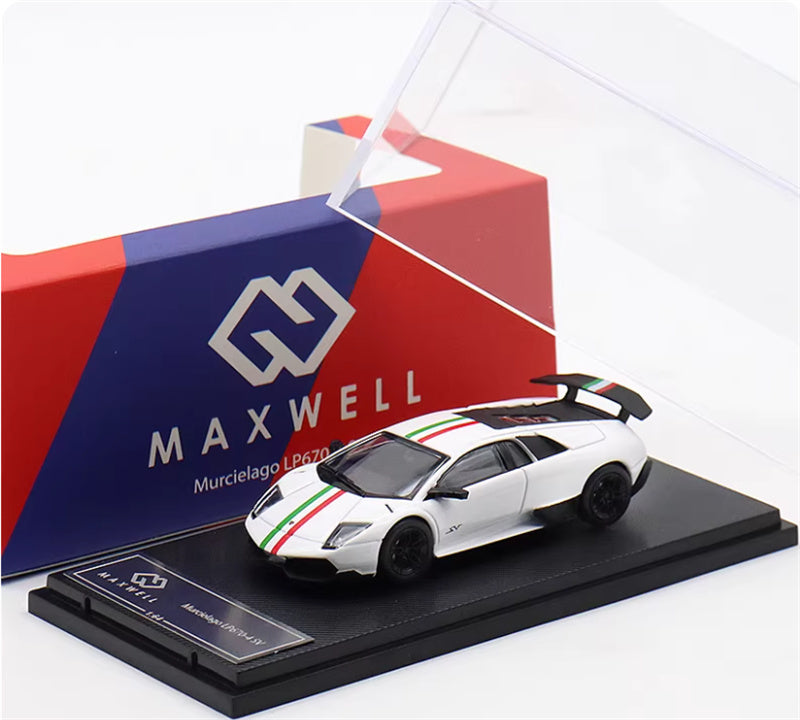 Max well Lamborghini Murcielago LP670-4 SV White w/ Stripe Version 1:64 Car Pre-built Airliner Model Display view10