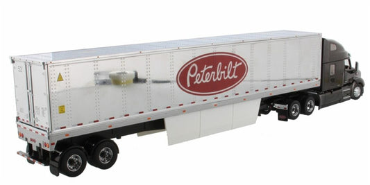 CATERPILLAR Peterbilt 579 UltraLoft Tractor with 53' refrigerated van – Legendary Black cab + 53' Chrome refrigerated van with Peterbilt logo 1:50 Truck Pre-built Model
