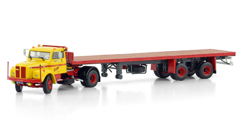 WSI SCANIA L110 SLEEPER CAB TORPEDO CLASSIC FLATBAD TRAILER - 2 AXLE Klomp 1:50 Truck Pre-built Model