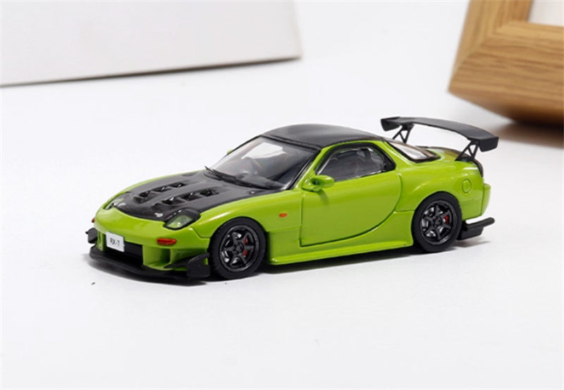 mymodelcollect Mazda RX-7 FD3S Green carbon Hood 1:64 Car Pre-built Model view1