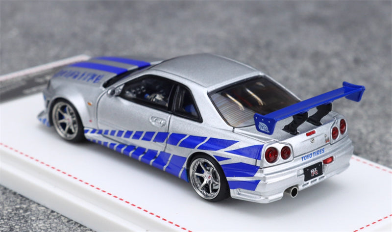 Focal Horizon Nissan Skyline GT-R R34 Silver Blue Limited Edition 999PCS ONLY 1:64 Car Pre-built Model view4